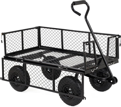 Finnhomy Heavy Duty 1000 Lbs Capacity Mesh Steel Garden Cart, Pullable Garden Wagons Carts on