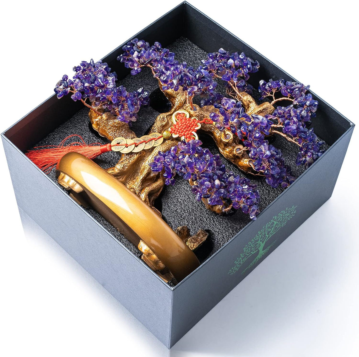 Natural Amethyst Gemstone Crystal Bonsai Tree of Life Large Feng Shui Money Chakra Tree for Luck