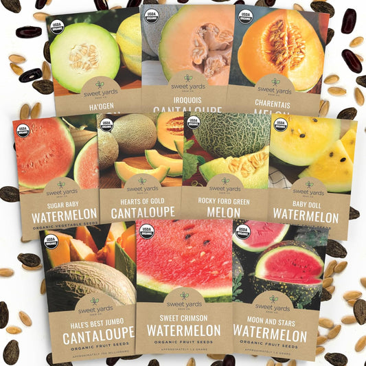 Organic Melon Seeds Variety Pack - 10 Individual Packs - 2025 Season - Sugar Baby, Charentais