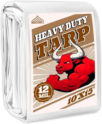 Tarp 10x15 ft Heavy Duty 12mil 100% Waterproof High Durability Multipurpose,Uv Resistant,White Tarp