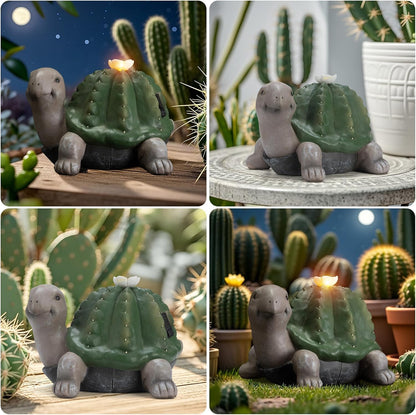 Solar Cactus Turtle Statue Garden Decor Light - Outdoor Decorative LED Flower, Suitable for Patio