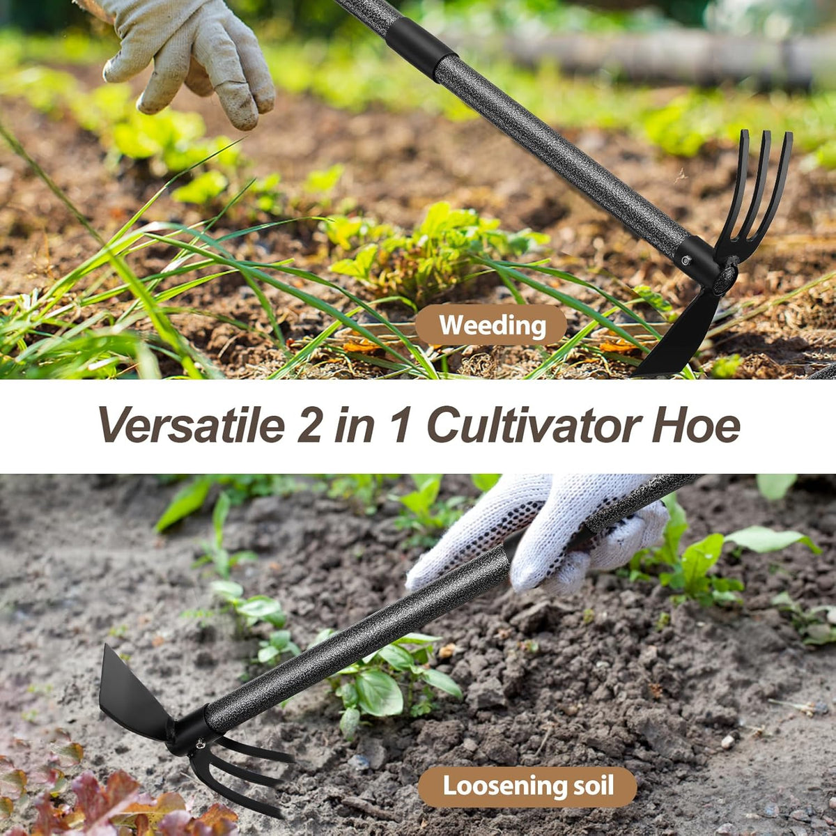 COCONUT Hoe Garden Tool, 60 Inch Garden Hoe Long Handle for Weeding, Hoe Cultivator 2 in 1 Hand