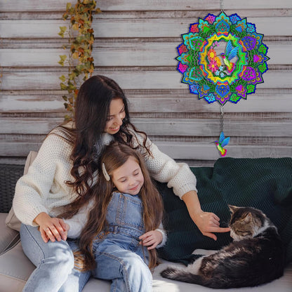 Hummingbird Wind Spinners, 12In Hanging Wind Spinner for Women Mom Grandma, 3D Stainless Steel