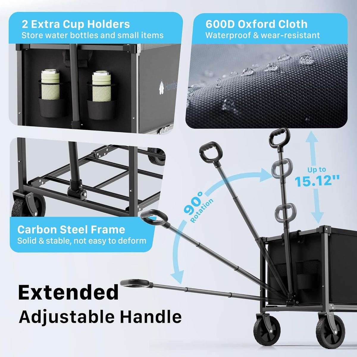 Collapsible Wagon Cart with Wheels, 150L Lightweight Foldable Utility Cart, Portable Rolling Wagon