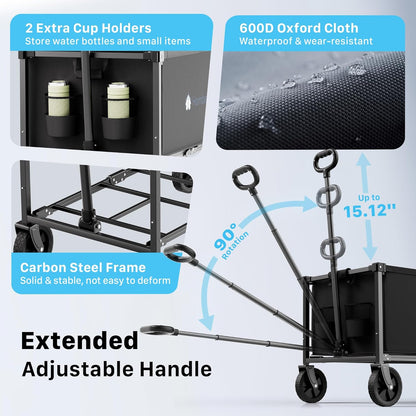 Collapsible Wagon Cart with Wheels, 150L Lightweight Foldable Utility Cart, Portable Rolling Wagon