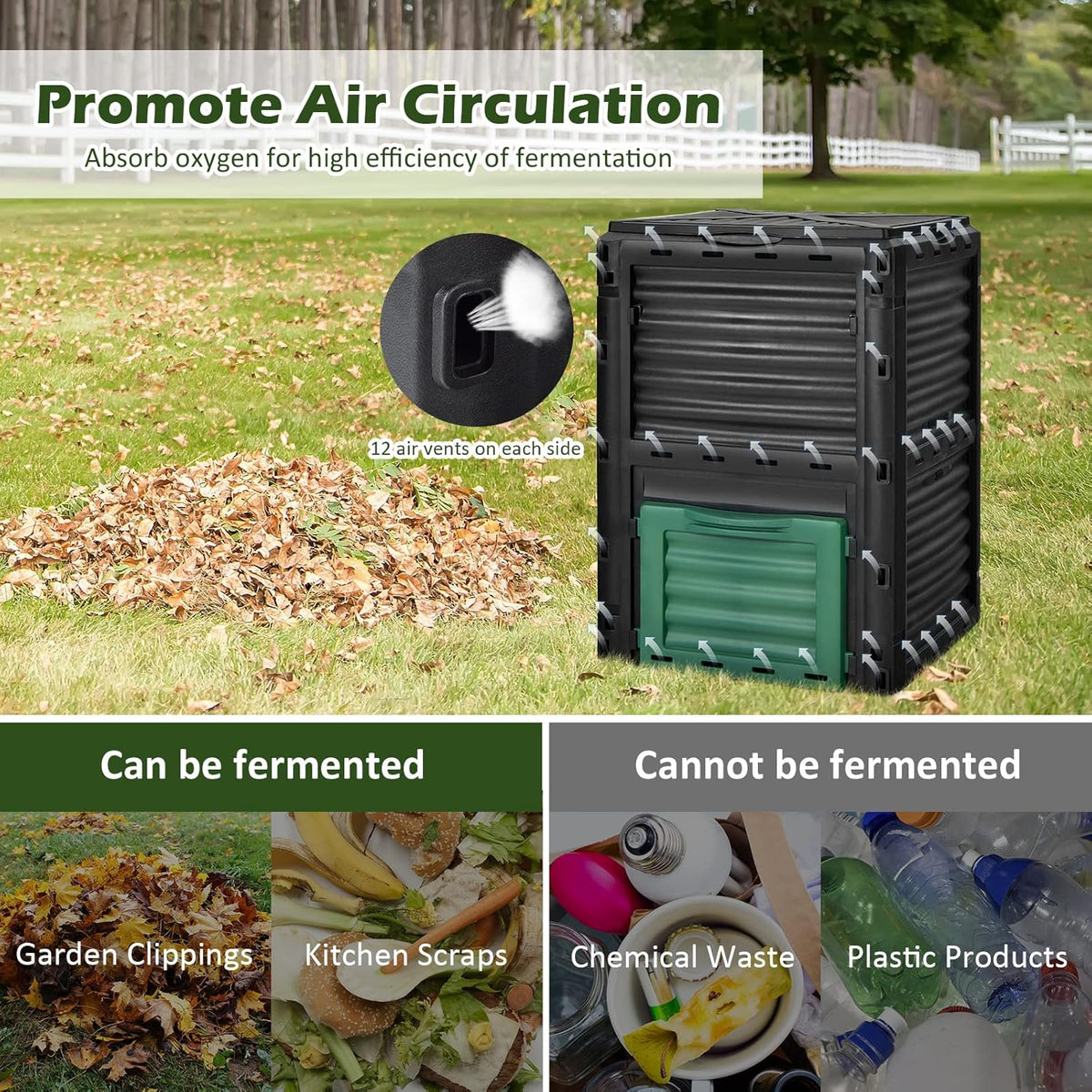 Happygrill Outdoor Compost Bin, Composting Box w/Top Flip Latch-on Lid,80 Gallons Composter for