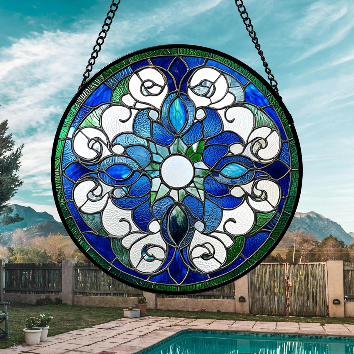 Stained Glass Window Hanging, Boho Style Sun Catchers Diamond Glass Panel Hangings Tiffany