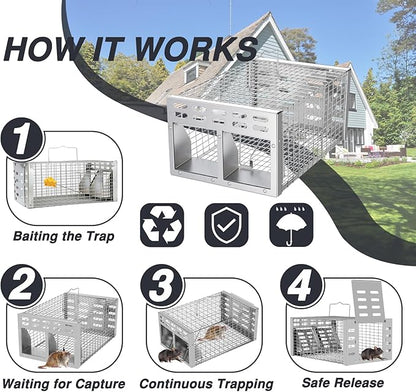 Rat Trap, Humane Live Rat Trap & Automatic Reset Mouse Traps with Dual One-Way Door Design – Catch