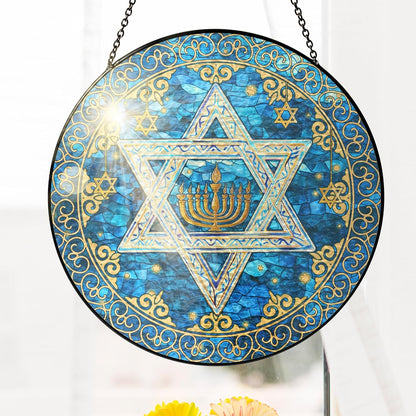 FLAGWIX Christmas Hanukkah Gifts for Women Men - Stained Glass Window Hanging 8 in - Christmas