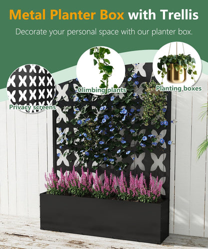 2PCS Metal Planter Box with Trellis,70.9"x47.2"x15.7" Raised Garden Bed with Drainage Holes