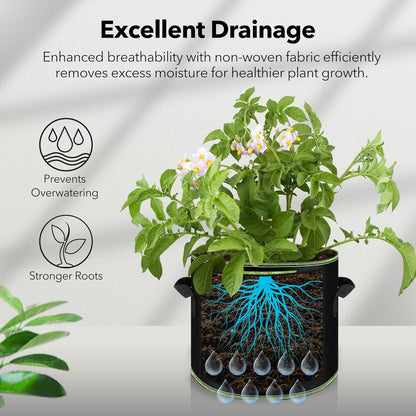 BN-LINK 10-Pack 5 Gallon Grow Bags, Heavy Duty Aeration Fabric Pots with Handles, Thickened