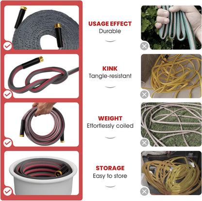 50ft Non-Expanding Garden Hose with 8-Layer Latex Core, Lightweight & Kink-Free, Flexible Heavy