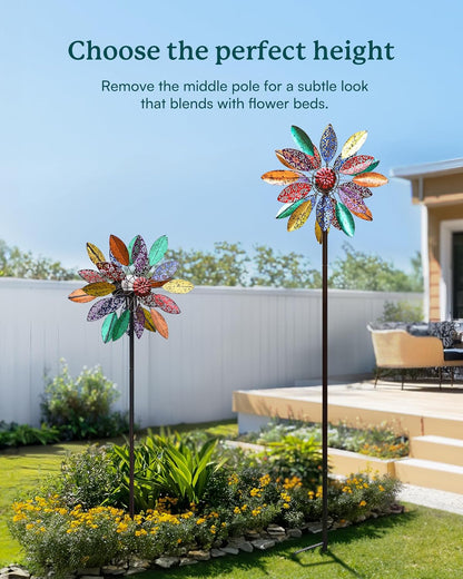 Solar Garden Wind Spinners with Light, Metal Yard Wind Spinners with Stake for Outdoor Lawn Decor