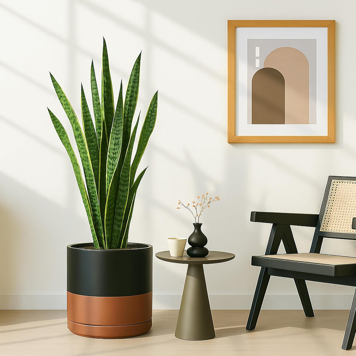 D'vine Dev 12 Inch Ceramic Planter Pot with Drainage Hole and Saucer, Indoor Cylinder Round Planter