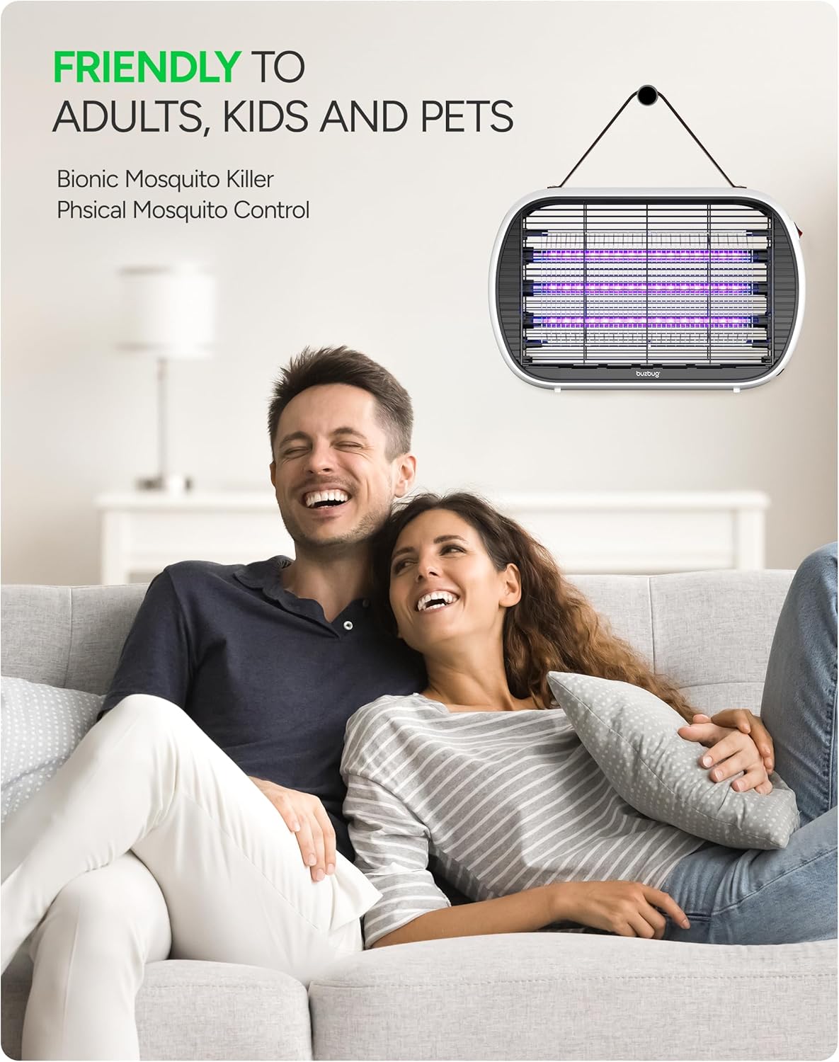 Buzbug Upgraded LED Bug Zapper Indoor, 10 Years Lifespan 3 Lamps Sustainable Less Power, 3800V