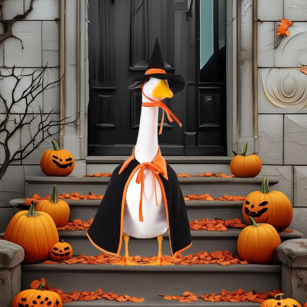 Halloween Porch Goose Outfit Set for 23'' Plastic Statue Lawn Porch Goose Clothes with Cloak Hat
