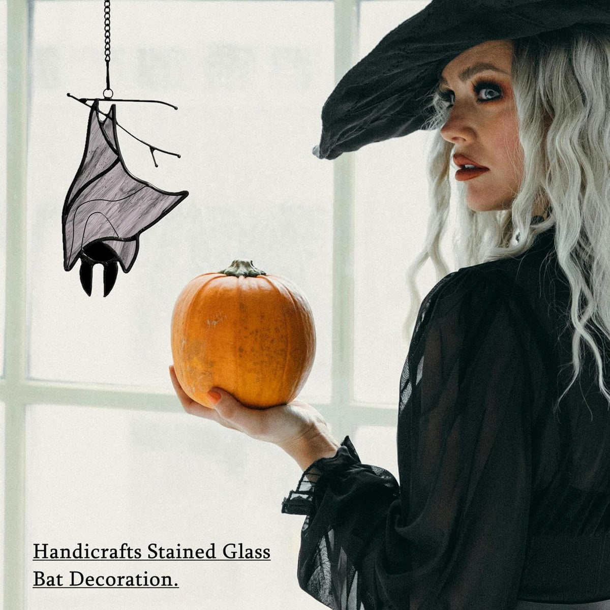 Stained Glass Bat Decor Window Hangings Ornament, Gothic Bat Suncatcher Halloween Decorations