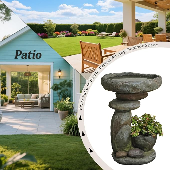 27.6" Tall Outdoor Fountain for Garden, Patio, Yard – Vertical Space-Saving Design, Made of Resin &