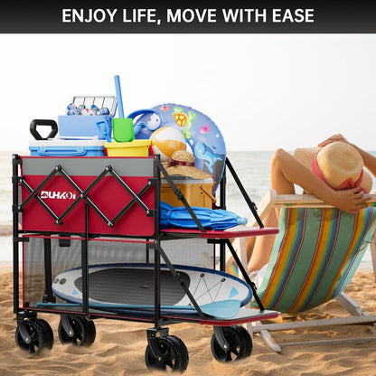 Double Decker Wagon 320L Large Capacity 400LBS Collapsible Sports Utility Cart with Big