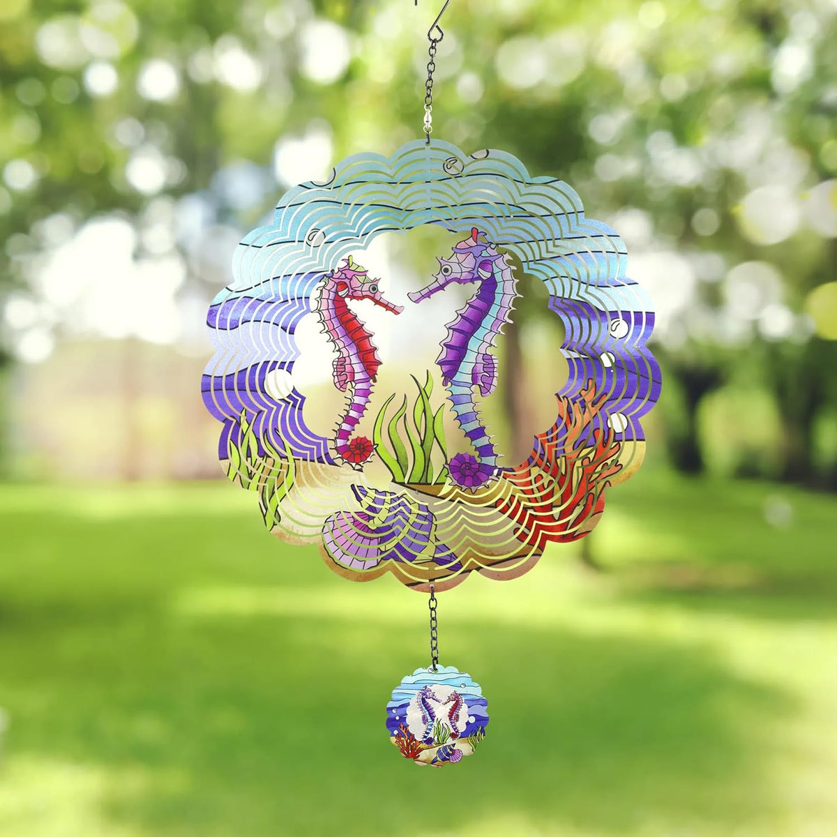 Seahorse 3D Wind Spinner Kinetic Metal Art Hanging Wind Spinner Outdoor Decoration Ocean Ornaments