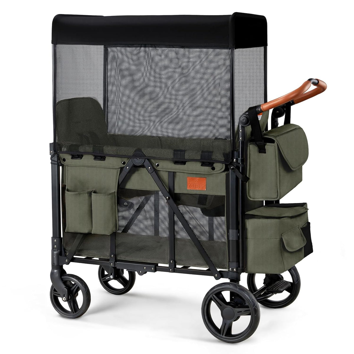 Wagon Stroller for 2 Kids, High Seat & 5 Point Harness, Foldable All-Terrain Wagon for Toddler with