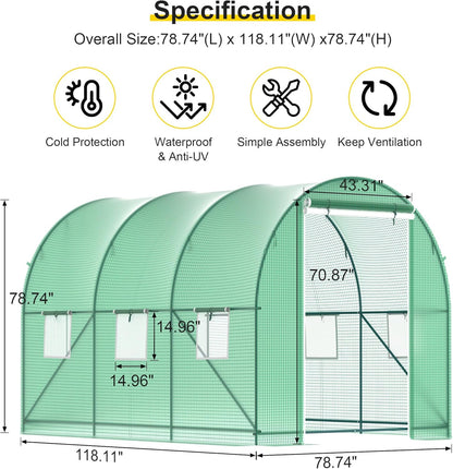 Greenhouse, 10’x7’x7’ Upgraded Walk-in Greenhouse with Spraying System, Heavy Duty Tunnel Green