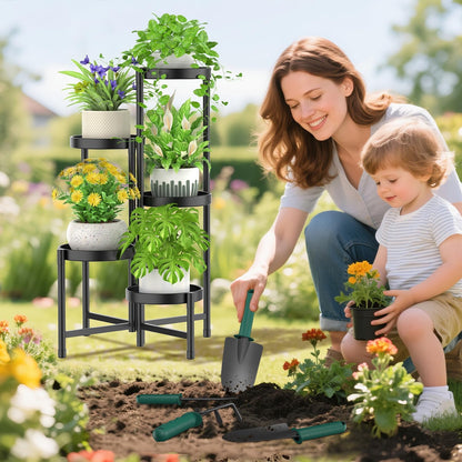 iDavosic.ly Plant Stand with Garden Tools, 5 Tier Corner Metal Flower Display Holder Shelf Indoor
