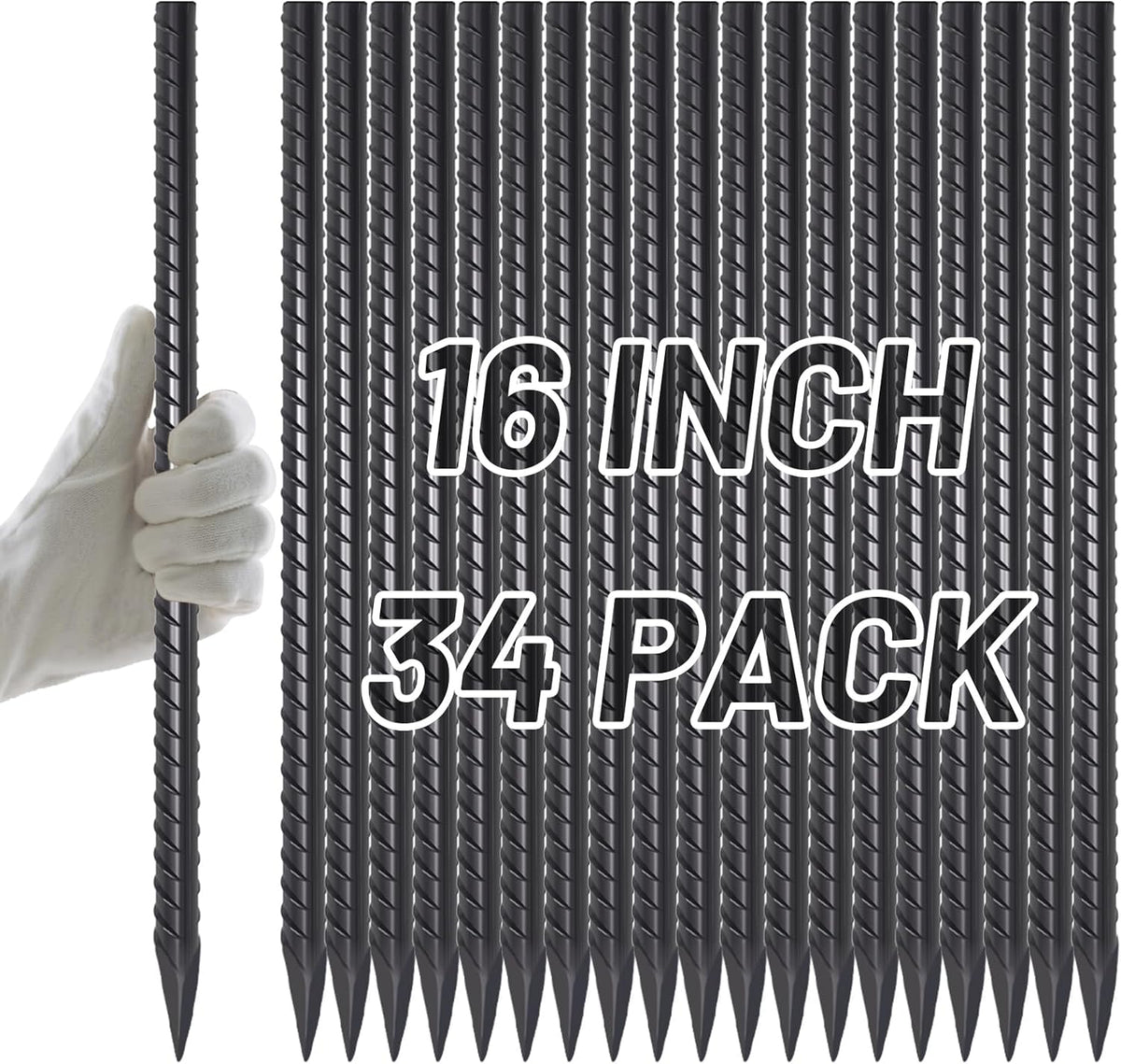 AAGUT Rebar Stakes 16 inch (34pcs) Heavy Duty 3/8” Ground Anchors Steel Garden Stakes Metal