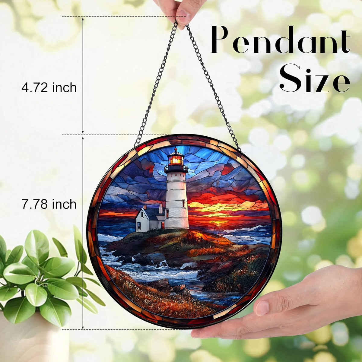 Coastal Lighthouse in Autumn Suncatcher -7.9 in Stained Glass Window Hanging Sun Catcher Garden