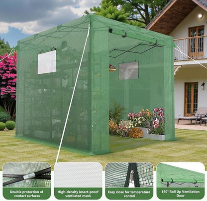 8X6 FT Pop Up Greenhouse,Greenhouse for Outdoors, Portable Walk-in Greenhouses with Roll-Up Zipper