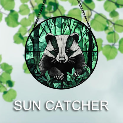 Stained Glass Window Hanging 4 Pcs Set Green Forest Night Sky Wildlife 6.3" - Suncatcher Door