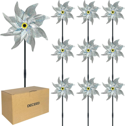 10 PCS Reflective Pinwheels for Yard and Garden Bird Devices Pre-Installed Sparkly Wind Spinner