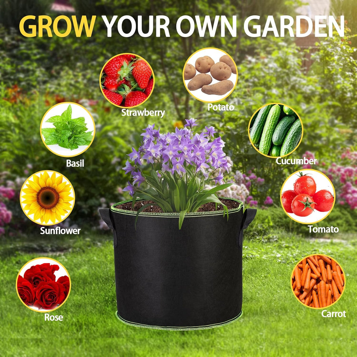 3-Pack 20 Gallon Grow Bags, Thickened Nonwoven Fabric Pots with Handles,Durable Garden Planters