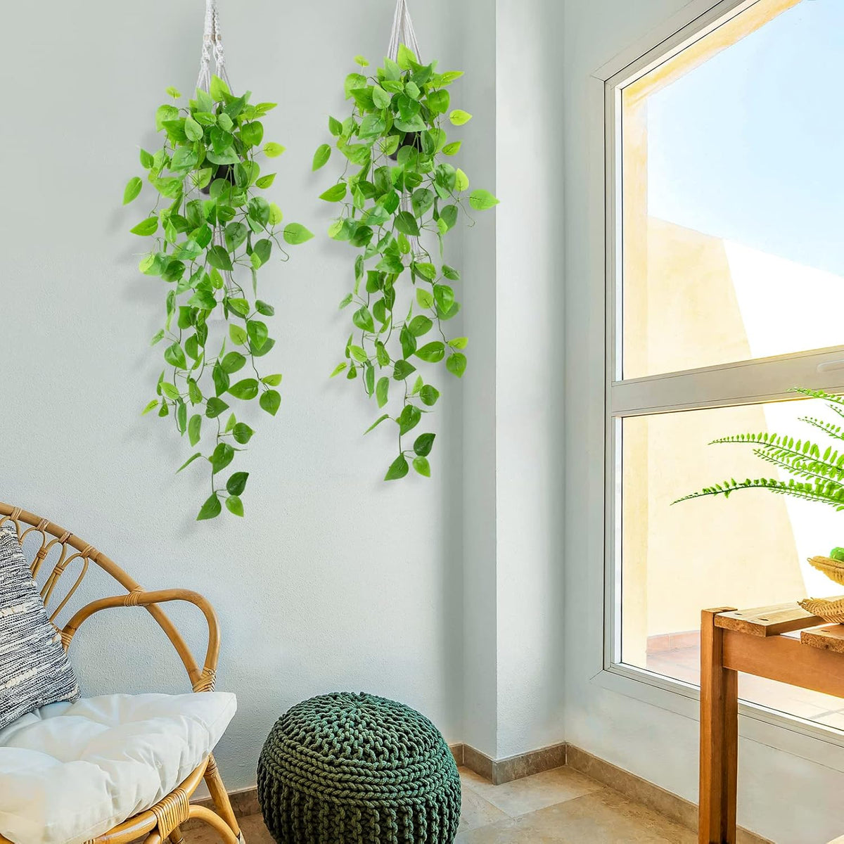 LOYWREE 2 Pack Small Artificial Hanging Plants with Faux Ivy Vine and Hanging Pothos 39Inch Fake