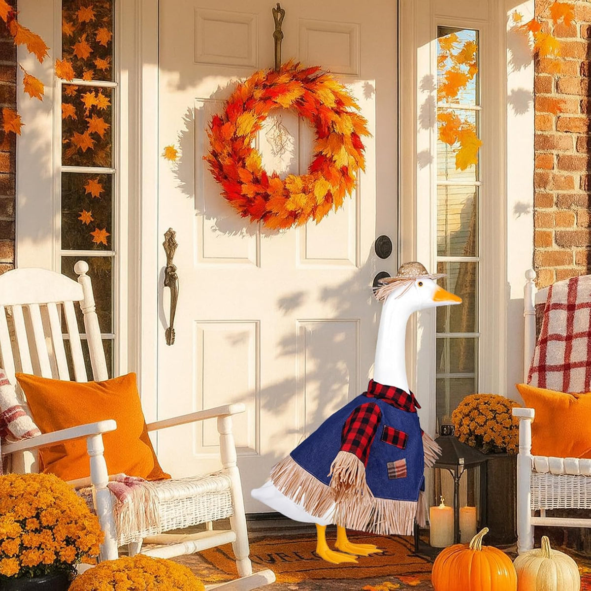 Scarecrow Goose Outfits Halloween Porch Goose Costume for 23inch Thankgiving Geese Clothes Fall