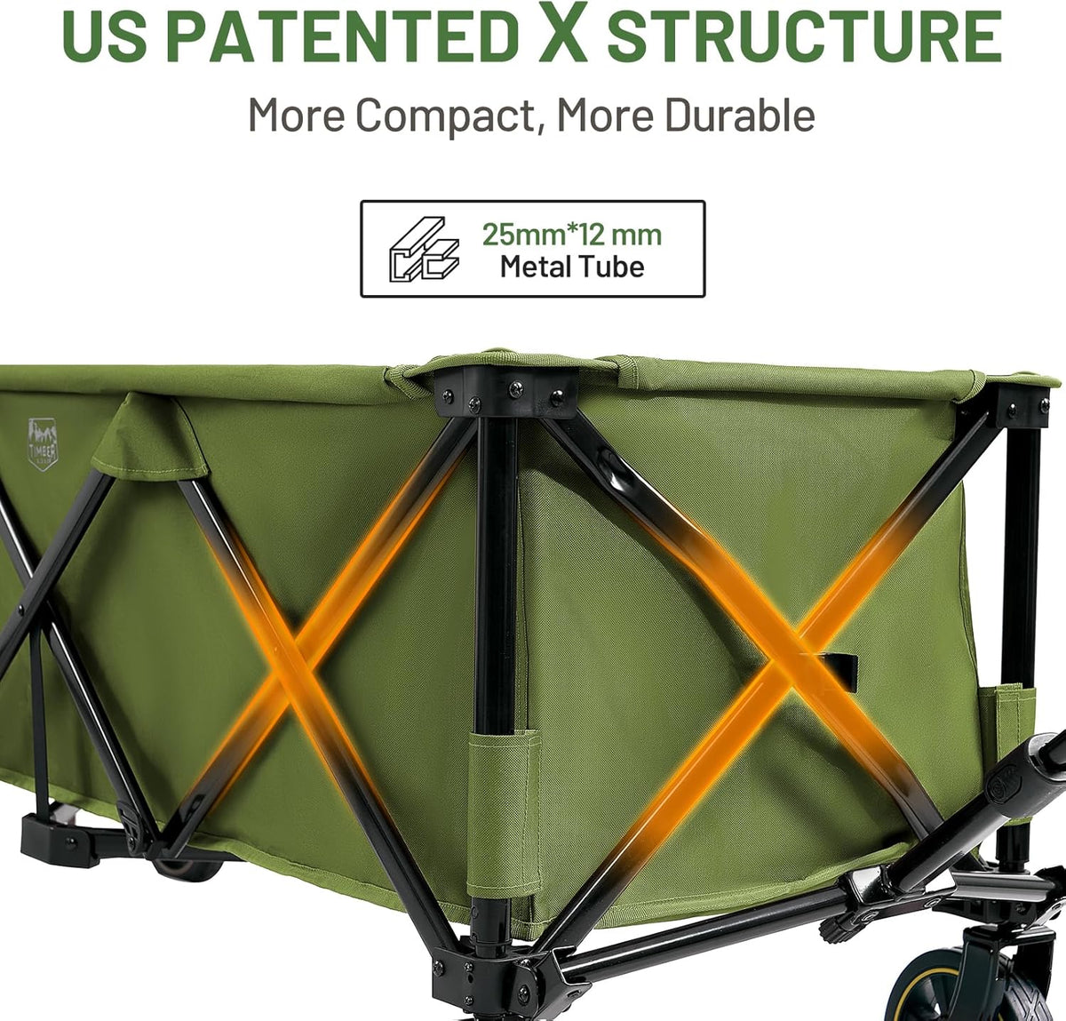 Timber Ridge 51.2'' Extended Collapsible Wagon Cart with Brakes and Cargo Net, Heavy Duty Foldable