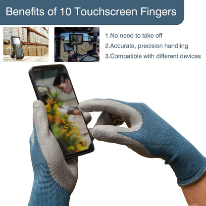 COOLJOB Micro-Foam Nitrile Safety Work Garden Gloves with Touchscreen Fingers, 6 Pairs Lightweight