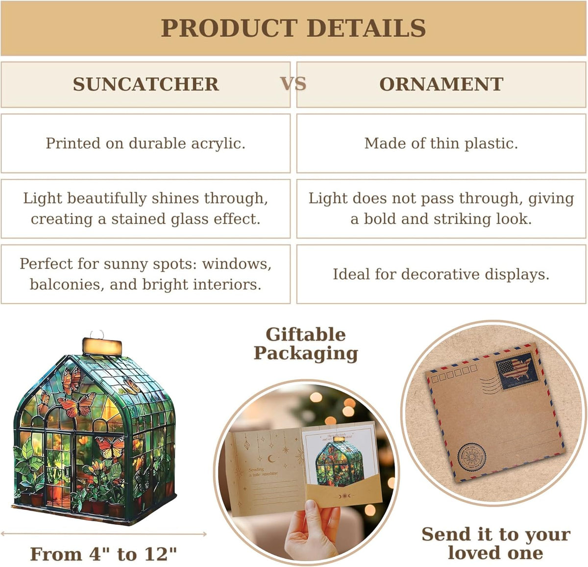 Greenhouse Acrylic Suncatcher Stained Glass Effect Window Car Hanging Christmas Ornament Indoor