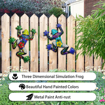 John's Studio 2Pcs Metal Frog Wall Decor Outdoor Garden Hanging Art Sculptures Home Ocean Theme