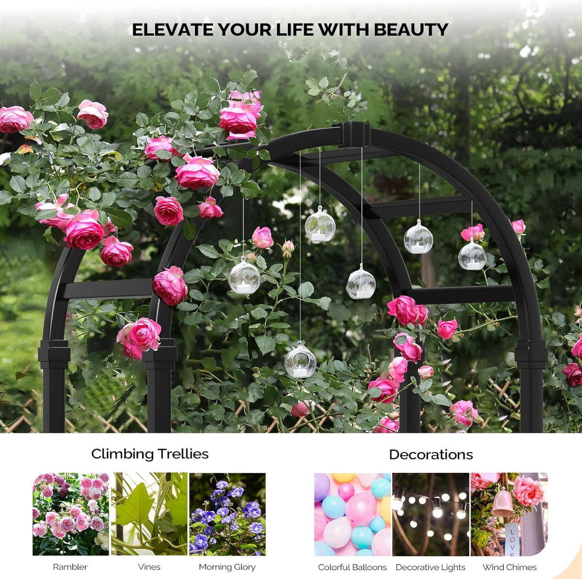 VINGLI Vinyl Garden Arbor, PVC Wedding Arch for Ceremony Party, Garden Trellis for Climbing Plants