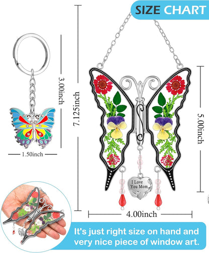 KY&BOSAM Gifts for Mom Suncatcher Butterfly I Love You Mom Stained Glass Sun Catcher Hanging Wind