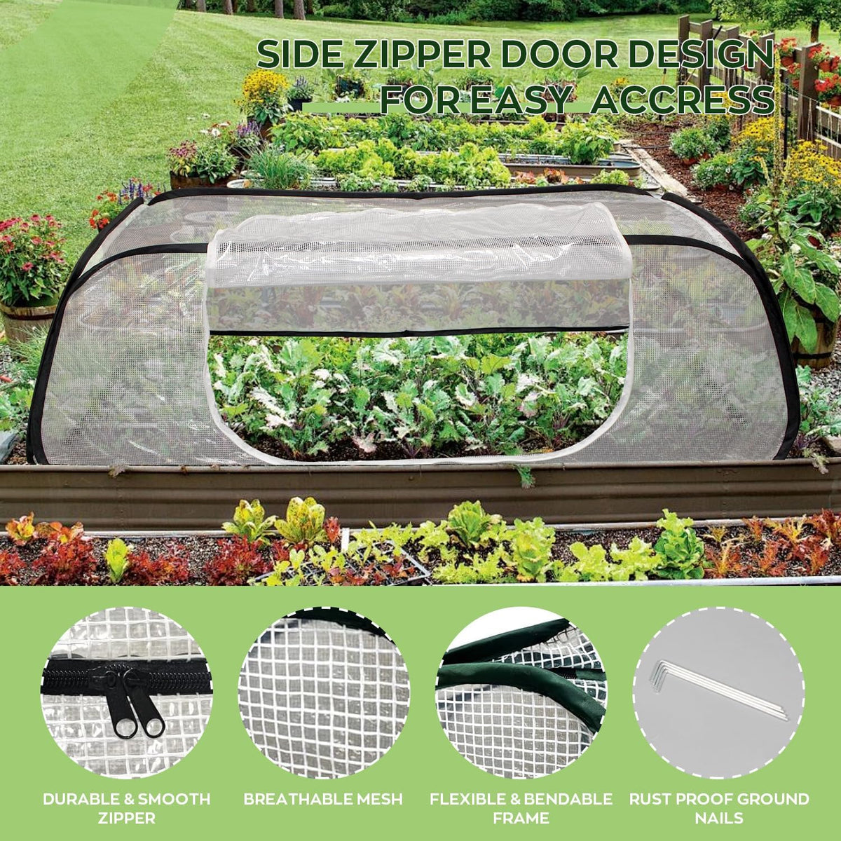 Raised Garden Bed Cover with Frame-4x2x1.3ft Garden Greenhouse Cover with Zipper Door,Garden Rows