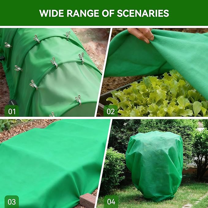 Plant Covers Freeze Protection kit，1.8 oz/yd²-10 ft x 33 ft Thickened Floating Row Cover for