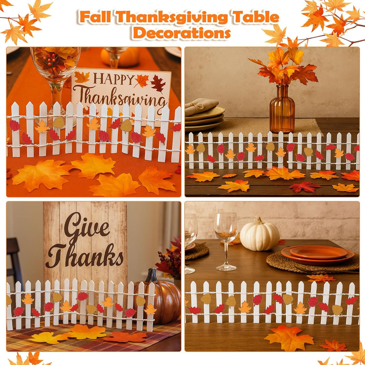 Thyle Thanksgiving DIY Mini Fairy Garden Fence Fall Wood Picket Crafts with 35 Inches Wood Picket