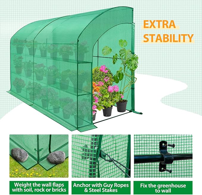 EAGLE PEAK 3 Tier Lean to Portable Greenhouse, Heavy-Duty Indoor & Outdoor Garden with Wire