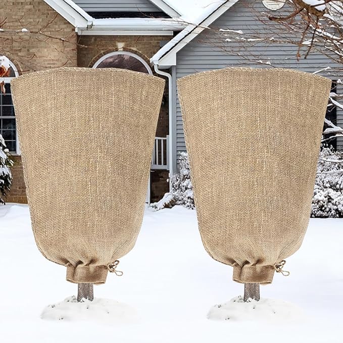 Riare 2 Packs 24 × 40 Inch Burlap Winter Plant Cover Bags with Drawstring- Reusable Large Burlap