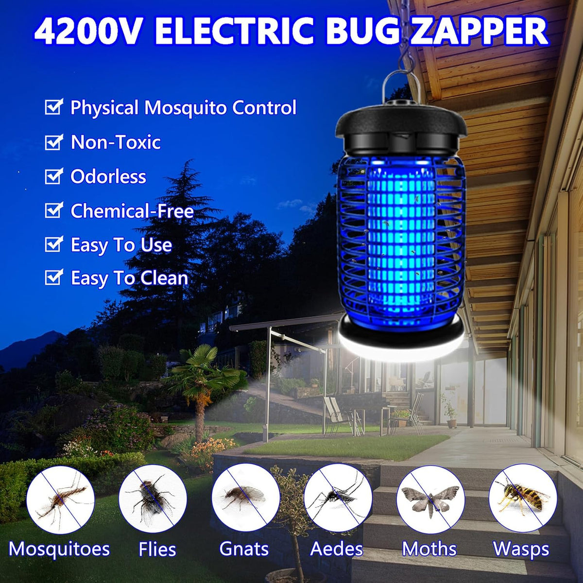 Bug Zapper Outdoor, Mosquito Zapper with LED Light, Fly Zapper Outdoor Indoor, Insect Zapper