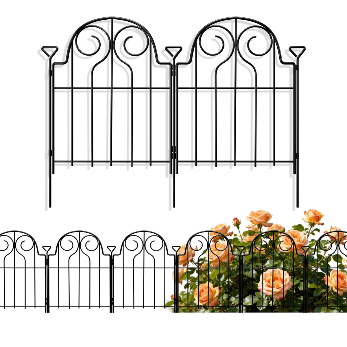 Decorative Garden Fence 17in x10ft,10 Panels Rustproof Metal No Dig Fence