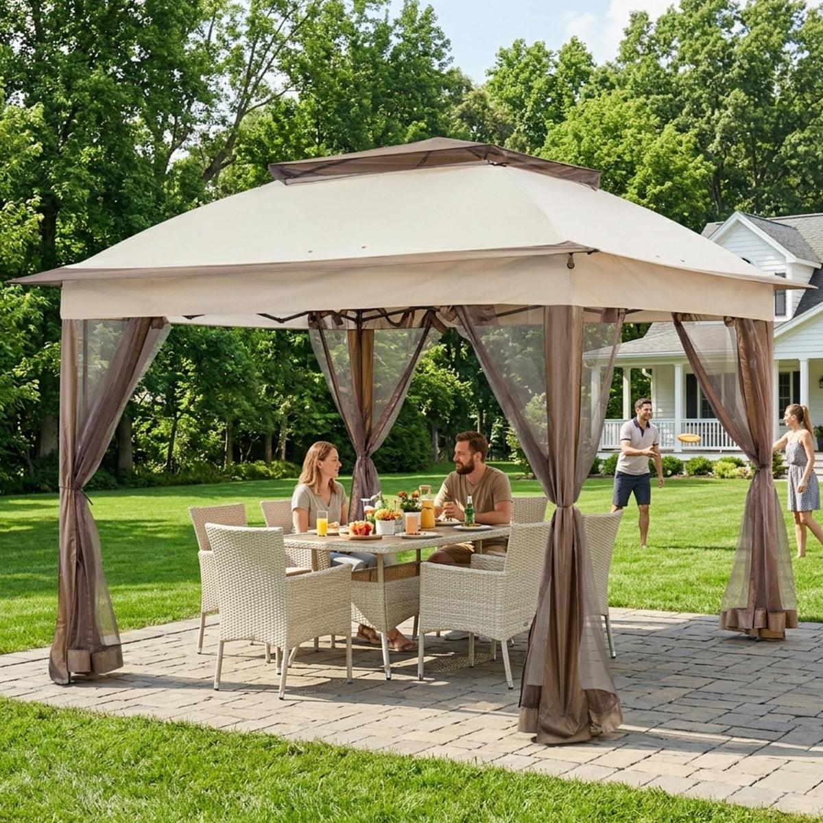 COOS BAY 11x11 Pop Up Gazebo with Mesh Netting, Instant Outdoor Canopy Tent, Water Resistant