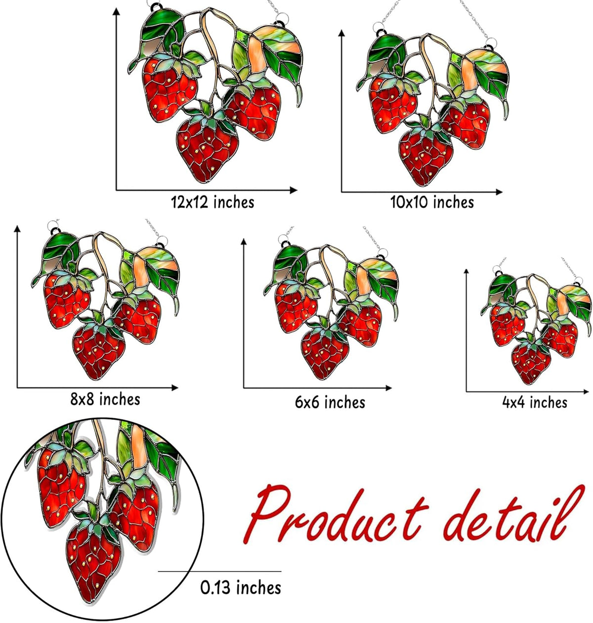 Strawberries Branch Acrylic Suncatcher Stained Glass Effect Window Car Hanging Christmas Ornament